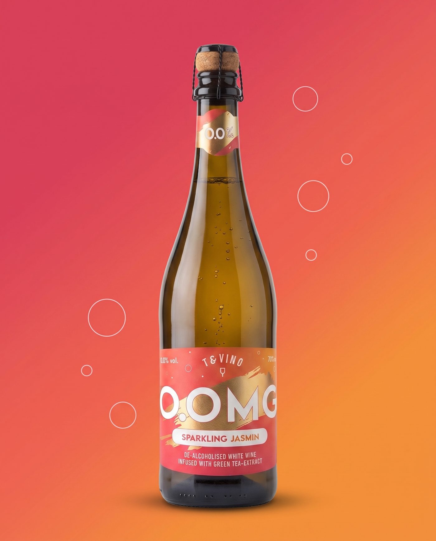 O.OMG Sparkling Jasmin bottle on the brand gradient